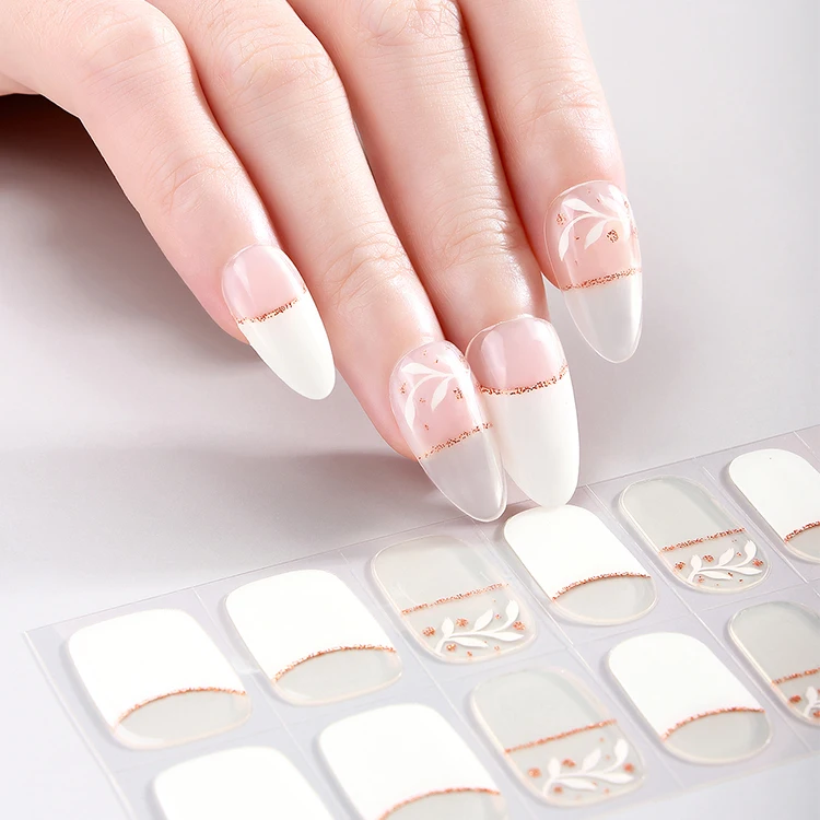 product high quality semi cured white romantic french nail gel strips long lasting elegance gel nail sticker-2
