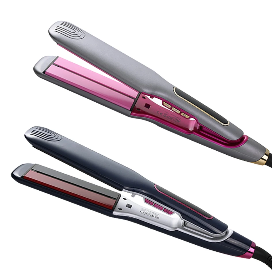 Hair Salon Equipment LCD Display Dual Voltage Private Label Flat Iron Hair Straightener Black OEM Nano Ceramic Hair Straightener