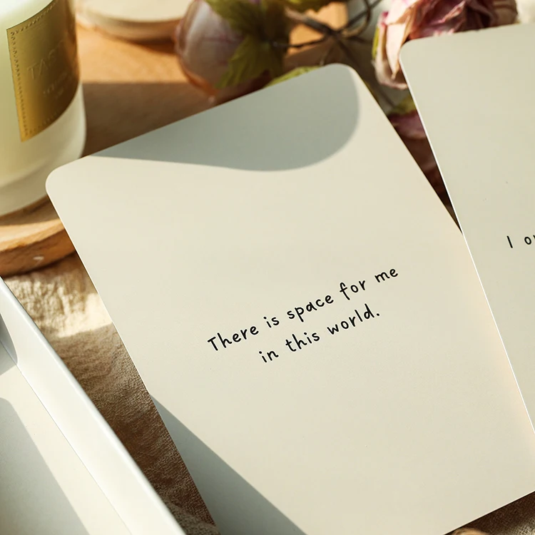 Custom Design Beautiful Flower Power Positive Quote Thoughts Affirmation Cards With a Wooden Stand Card Holder