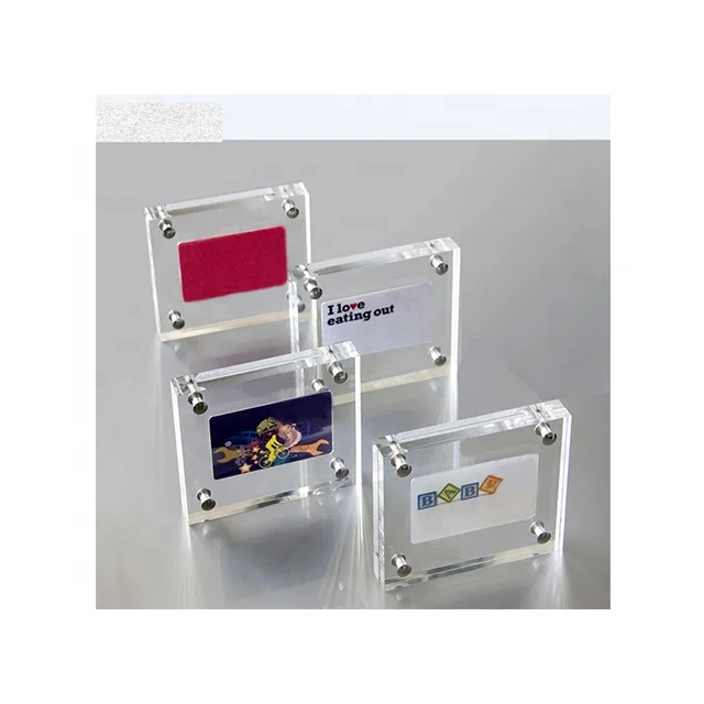 Custom Design Clear Countertop Square Magnet Acrylic Small Table Sign Holder Magnetic Sign Holder
