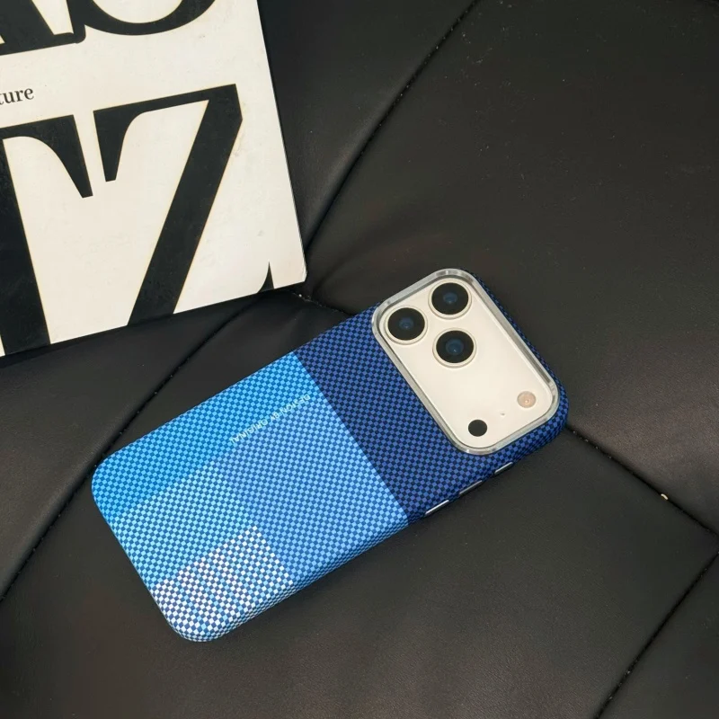 New Color Matching Carbon Fiber Textured Magnetic Case for iPhone 17 14 15 16 Pro Max Metal Lens Frame Shockproof Hard Cover