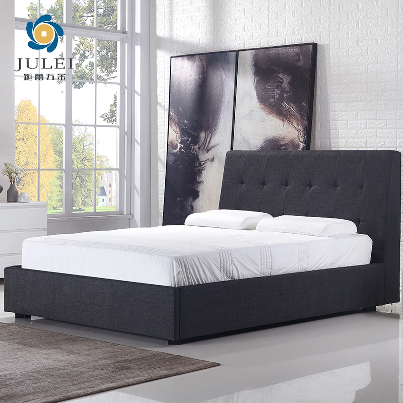 Modern Style Back Bed Design High Headboard Upholstered Gas Lift up Storage Double Size Bed Frame