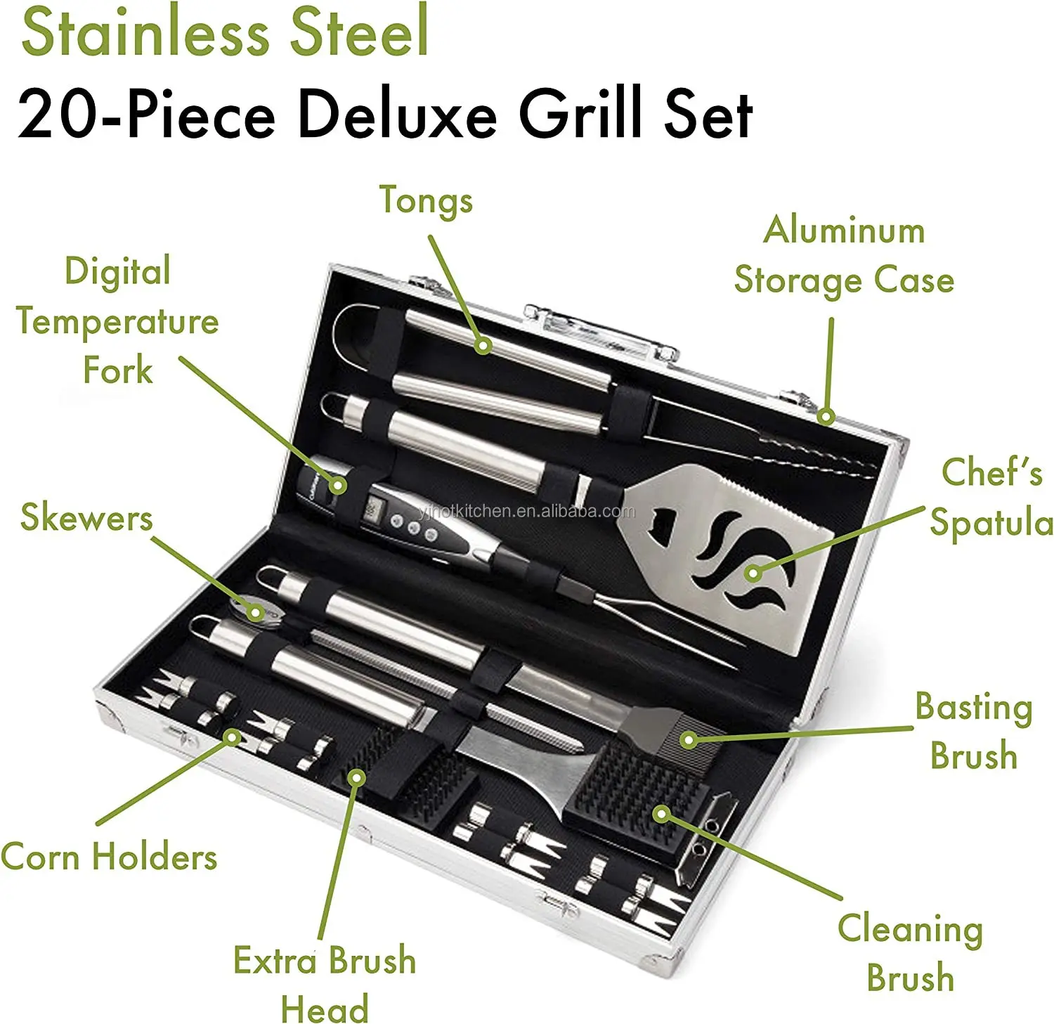 BBQ Tools Set 20-in-1 BBQ Accessories BBQ Tool Aluminum Carrying Case