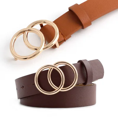 Cinturón de cuero sintético con doble anillo para mujer cinturón co 