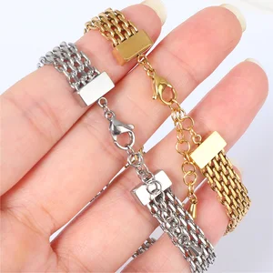 Vintage Retro Waterproof Belt Bracelet 18K Gold Plated Stainless Steel Herringbone Chain Fashion Charm Bracelets
