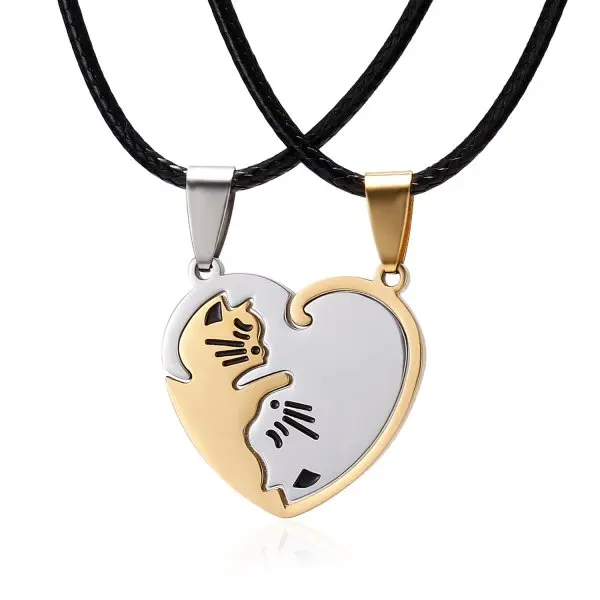 Matching Yin Yang Heart Necklace Set For Couples Stainless Steel