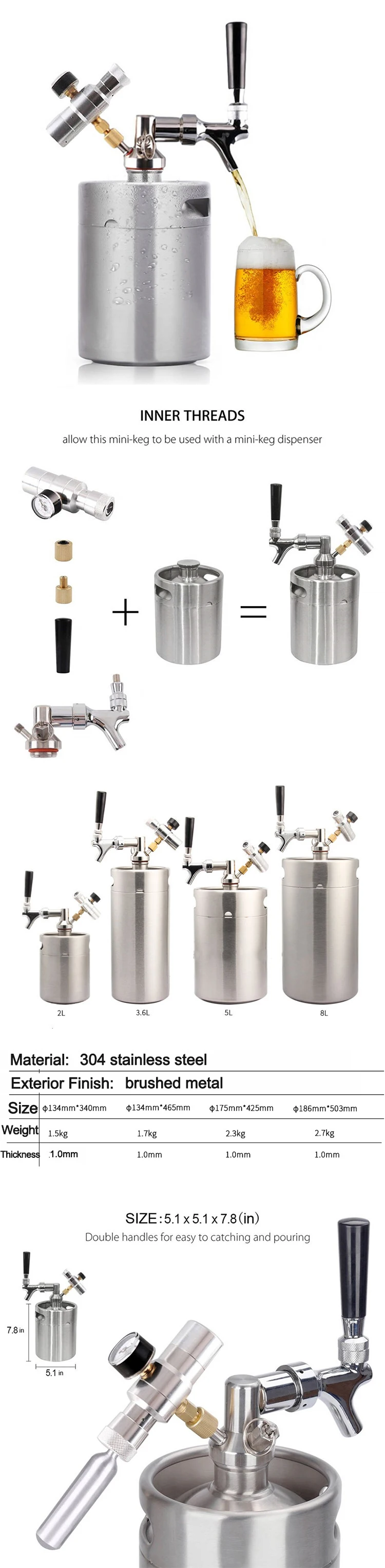 Stainless Steel 5l Mini Beer Keg Beer Growler Recyclable Kegerator Beer