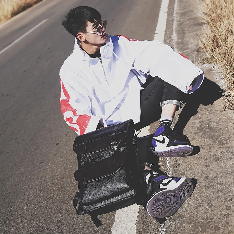 16.5-Inch Fashion PU Leather Laptop Backpack Men Retro Schoolbag Large Capacity Books Waterproof Mochilas Patchwork Teenagers