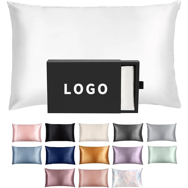 Custom Printed Embroidery logo 100% Pure Mulberry Silk Pillowcase Set factory
