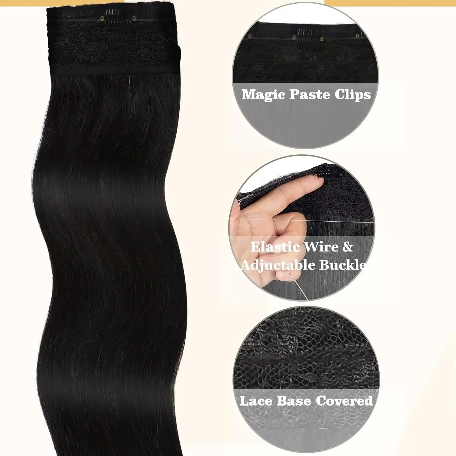 100 % Remy-Echthaar-Extensions, seidig glatte, tiefschwarze Haarteile für Frauen_voghion.com