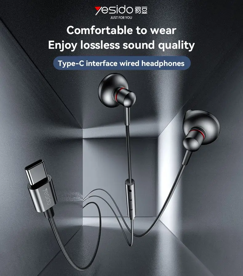 YH49 Yesido Aluminum Alloy In-ear Earphone With Remote Control Type-C Interface Wired Headphones
