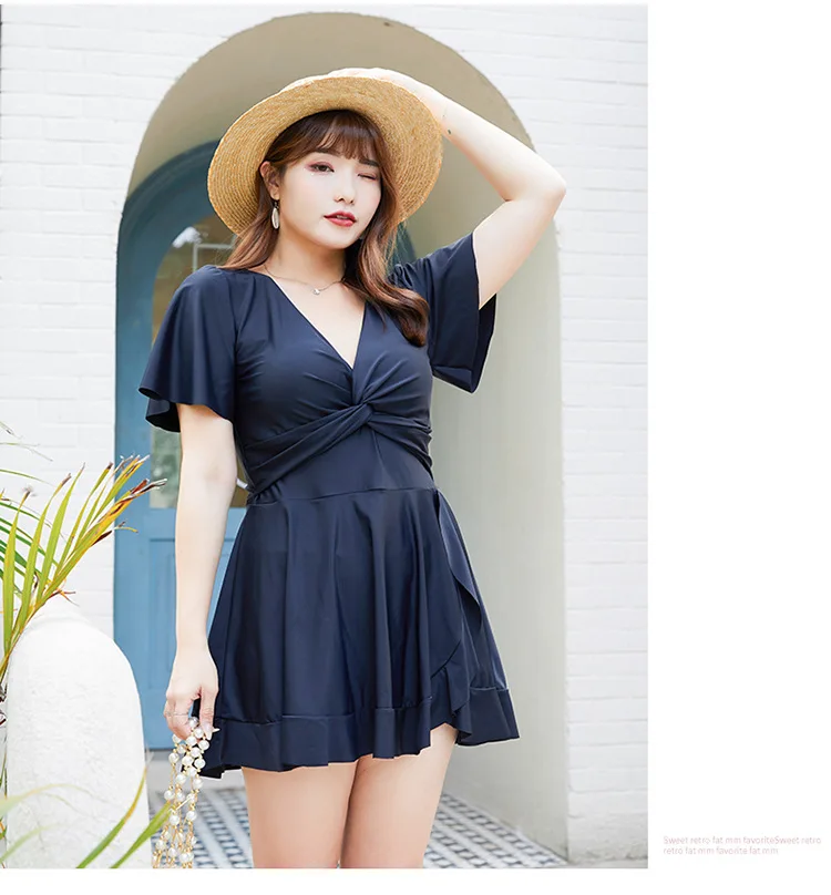 2023 New Fat Sister Big Size Swimsuit One-piece Skirt Conservative Plus ...