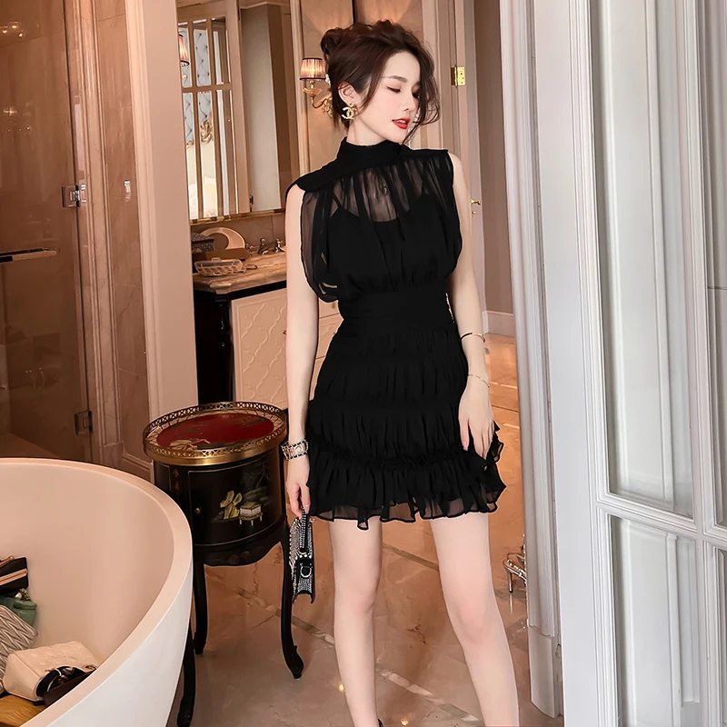 ZYHT 5904 - Elegant Ruffle Sleeveless Chiffon Dress