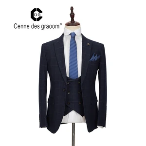 Mens Suits 3 Piece Slim Fit Wedding High-grade Plaid Fabric Dinner Suit for Men Cenne Des Graoom Lapel Blazer Waistcoat Trousers