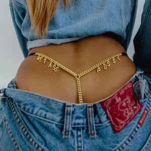 Custom Hip Hop Gold Plated Gold Letter Pendant Waist Body Chain Sex Body Chain Water Proof