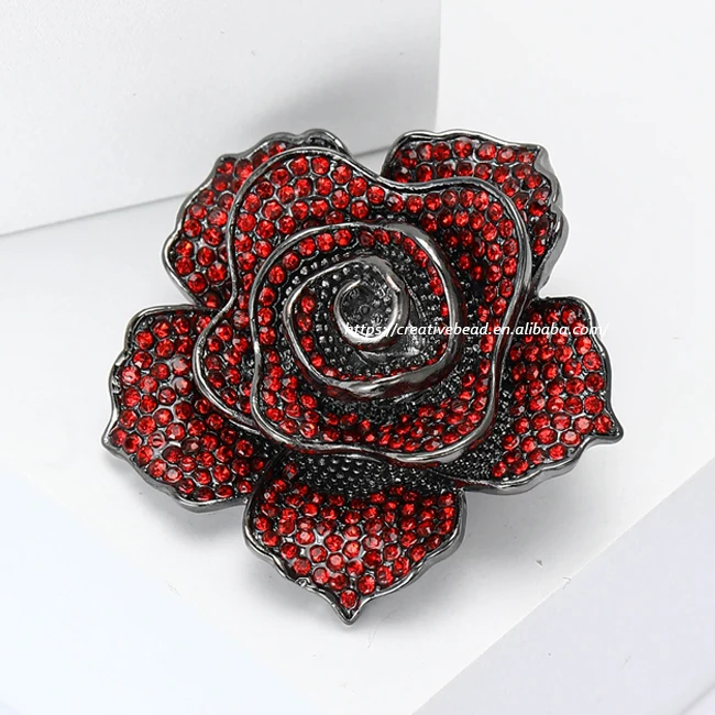 Hot Sale Popular Design Red Rose Brooch Pin for High Quality  Rhinestone Designer Charms Factory Wholesale Fashion Jewelry