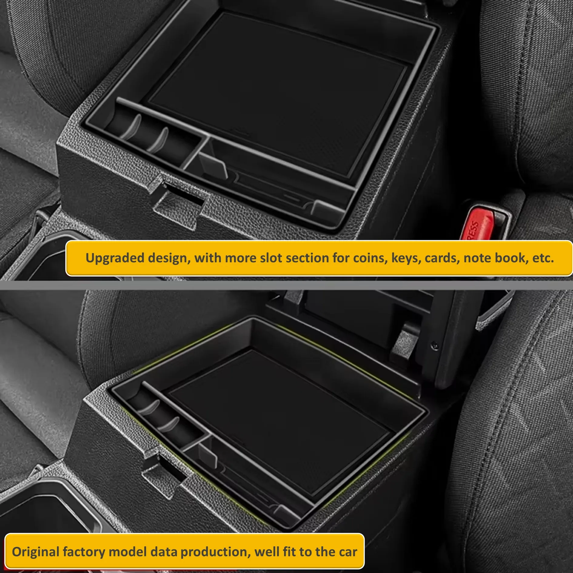 Car Center Console Organizer Armrest Box Secondary Storage Compatible with Toyota Tacoma 2024 Insert ABS Black Materials Tray