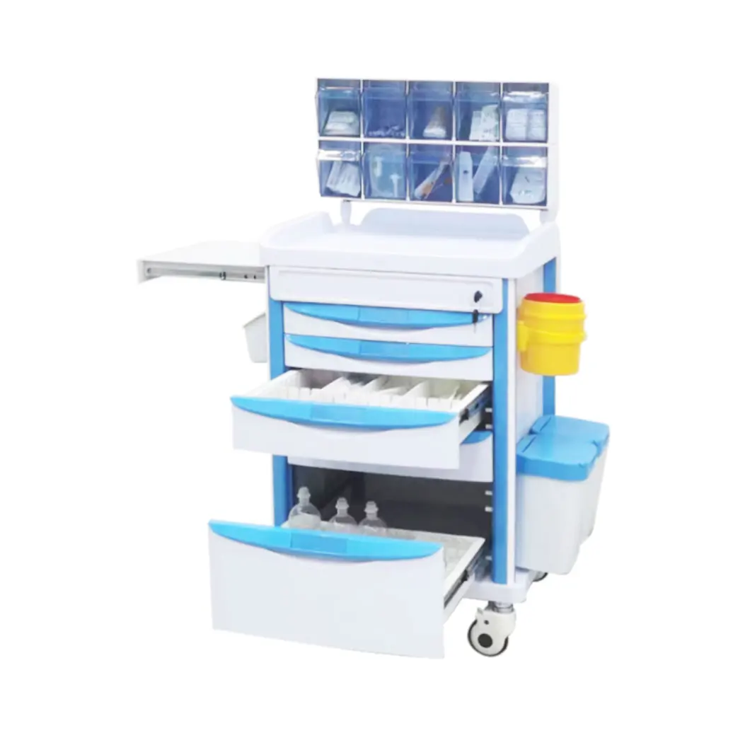 Hospital Use Various Type ABS Medical Emergency Cart Trolleys with Drawers