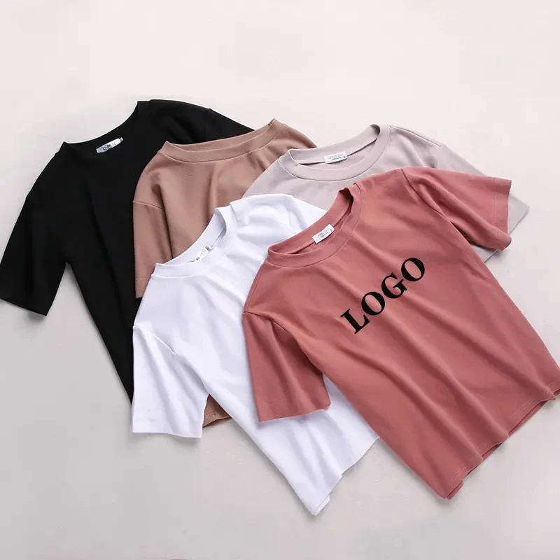 Custom Vintage Korean Women's T-Shirts in Bulk 100% Cotton O-Neck Oversized Fit Plain Tshirts with Unique Print Patterns