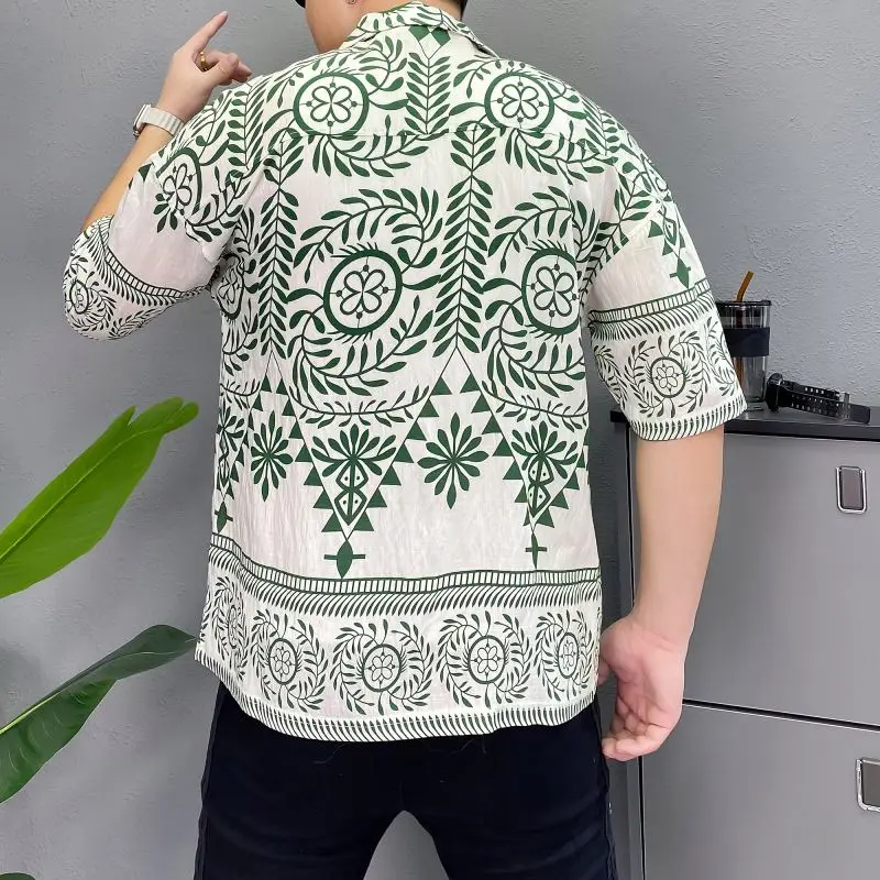 Custom Men's Casual Floral Pattern Jacquard Weave Shirt Breathable All-Over Print Formal Polyester Shirt