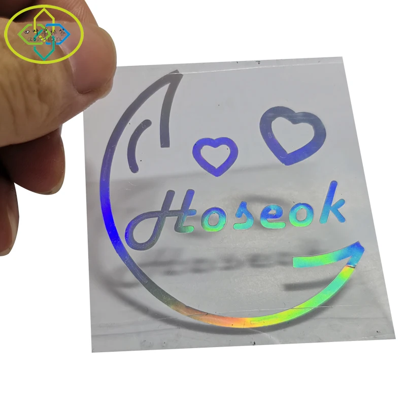 Custom Transparent PET Label Rainbow Color Laser Gold Foil Clear Holographic Die Cut Sticker
