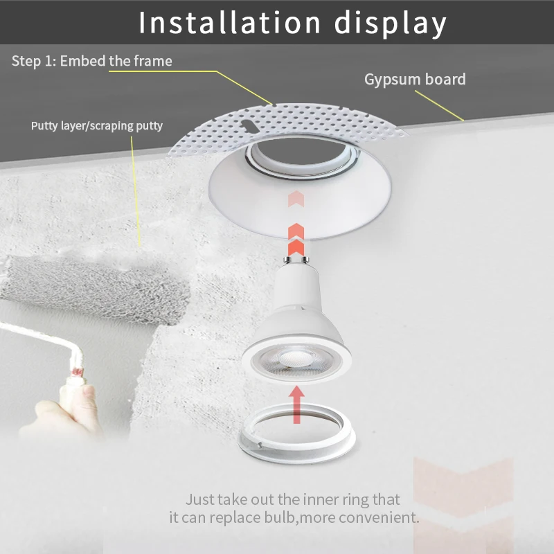 TOSEO Customized Processing Good Quality  Recessed Led GU10 Ceiling Light Trimless Downlights
