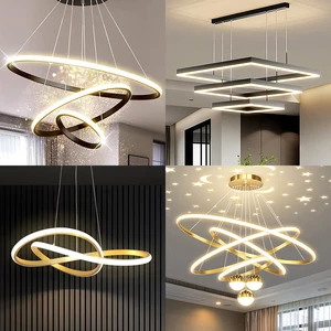 Modern LED Chandelier Acrylic Home Decorative Square Modern Living Room Hotel Circle Hanging Pendant Light