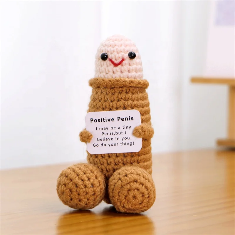 Undertake Customization Handmade Emotional Support Spoof Crochet Dolls Pickled Cucumber Potato with Positive Card Crochet Clasp