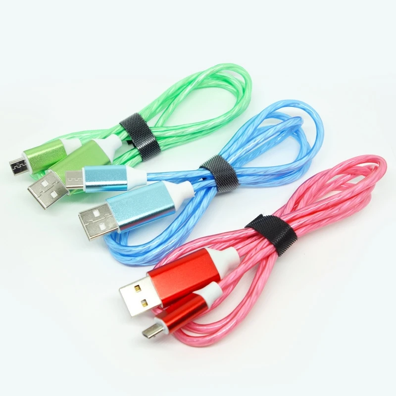 Colorful Light Cable Led Light Visible Glowing Fast Charging Type c Flow Glowing Streamer Data Cable for Samsung