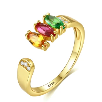 Colorful marquise cz prongs setting sterling silver ring in gold plating fashion adjustable gemstone ring