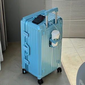 Large Capacity Luggage With Aluminum Frame Outdoor Trolley Case  24/26/28/30Inch SuitcaseWith Cup Holder & Brake