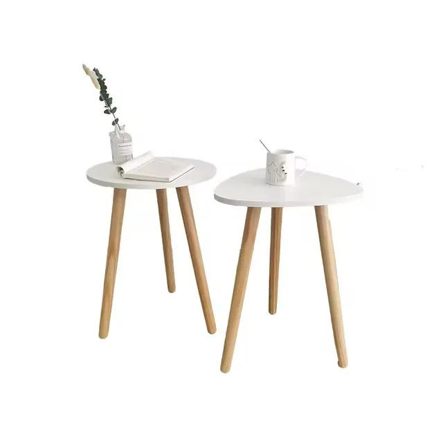Nordic Solid Wood Style Small Coffee Table White Triangle Minimalist Table Bedroom Round Corner Table