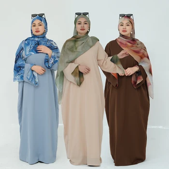 2025 New Women's Modest Islamic Clothing Set Breathable Abaya Dress Slit Sleeve Printed Hijab Unique Nida Prayer Wholesale EID