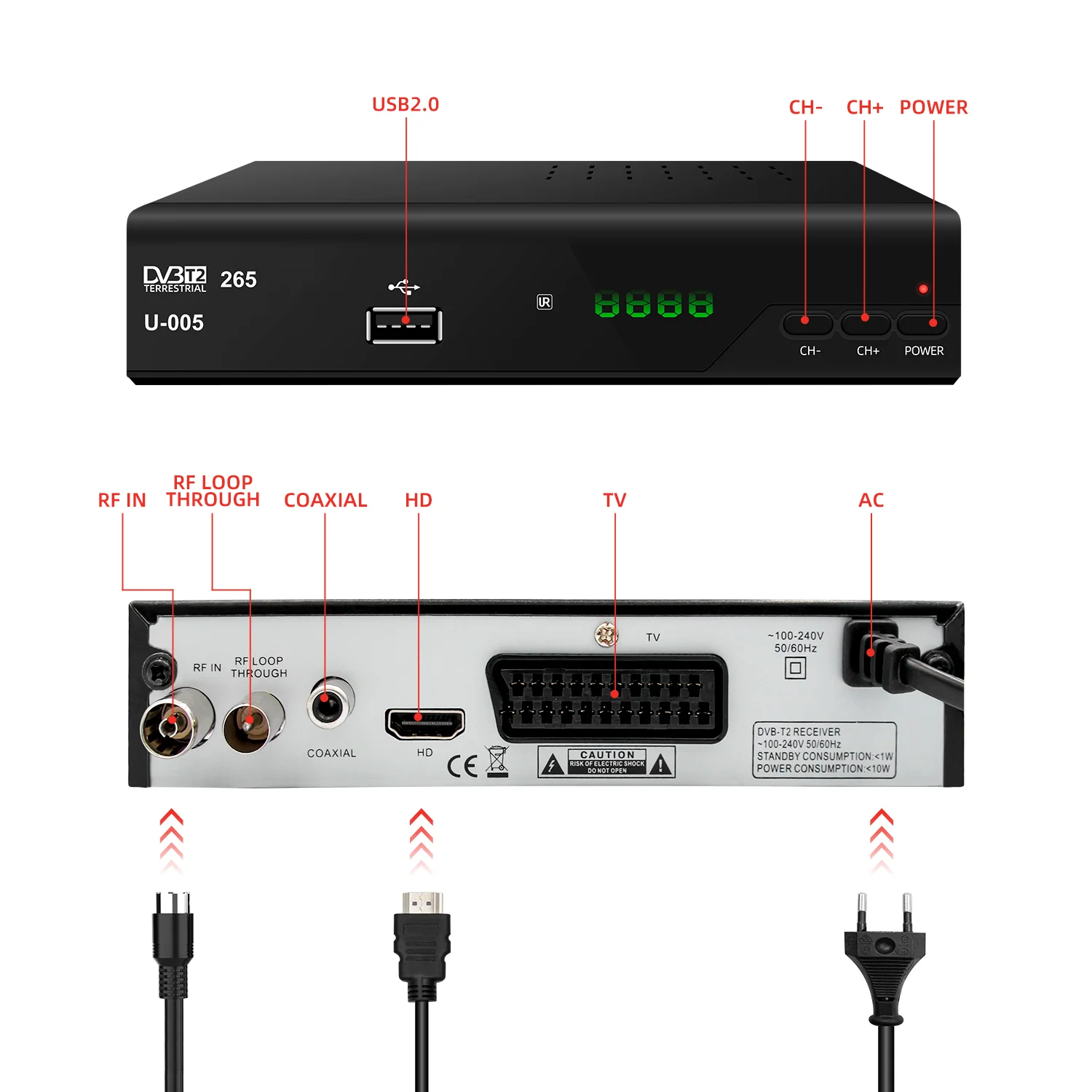 Factory Price TV Receiver Decoder DVB-T2 Receiver Direct TV Descrambler Full HD H.265 Set Top Box