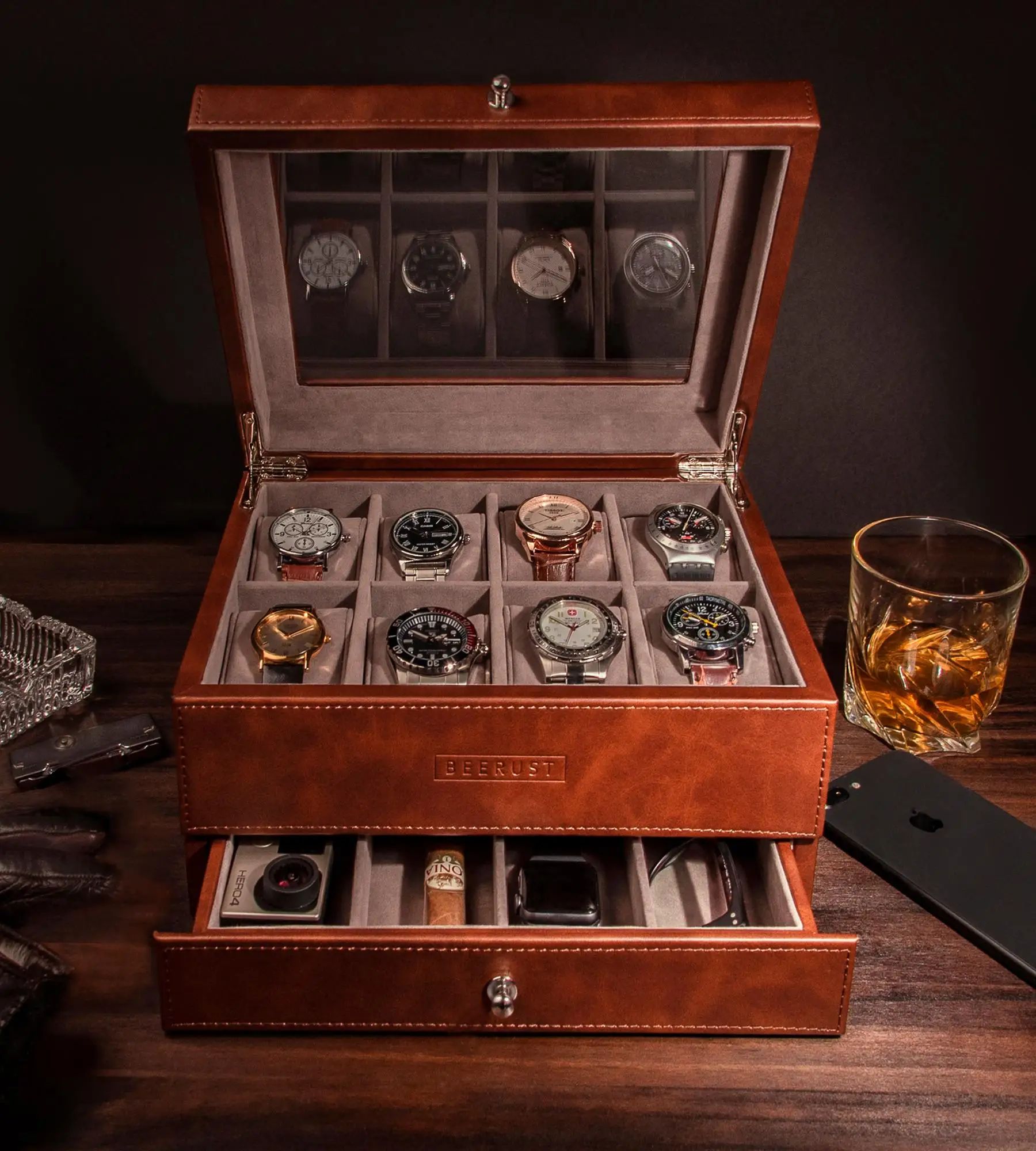 Watch Box Organizer Elegant Storage for Large Mens Wrist Watches