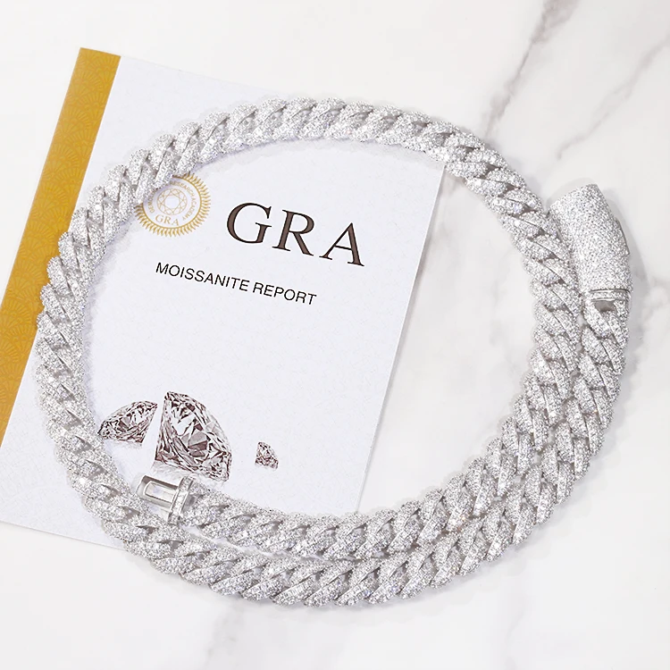 GRA Certificate 6mm 13mm D Color VVS Moissanite Cuban Chain