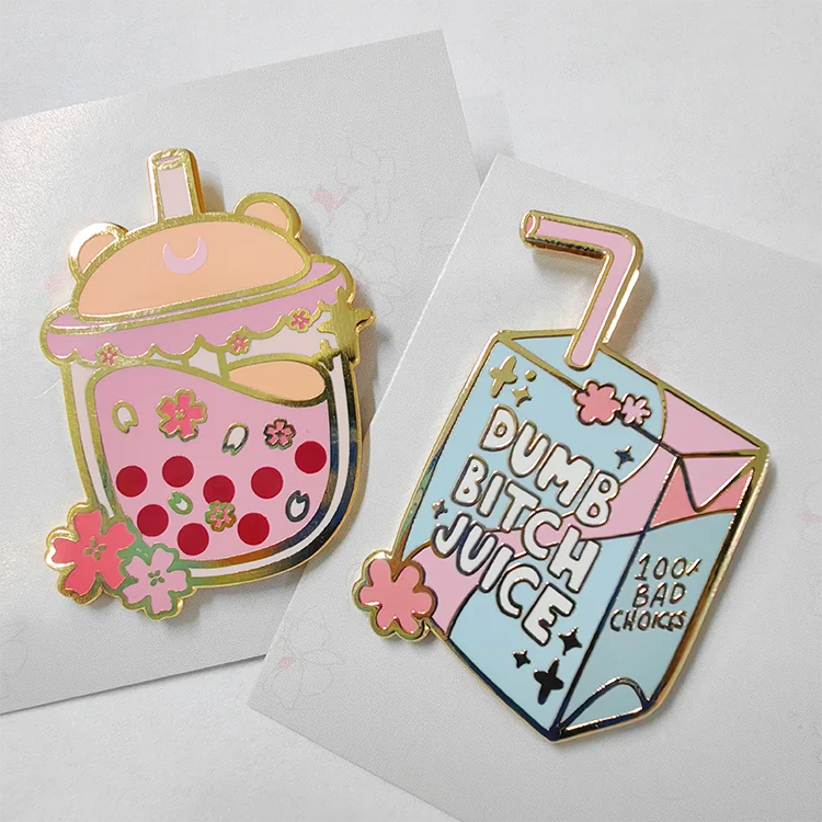 Chinese factory metal badge pins custom rose gold plated hard enamel customized anime pin with glitter details