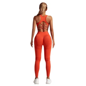 Women's Winter New Seamless Yoga Sports Suit Long Sleeve Crop Top Elastic Waist High Waist Leggings Solid Workout Fitness