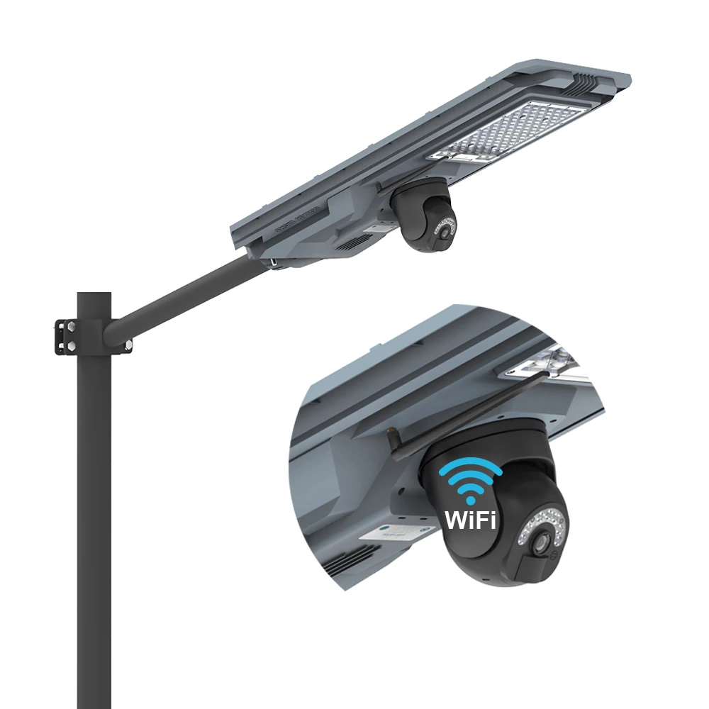 Lampu Jalan tenaga surya 500W, dengan kamera luar ruangan IP65 kamera PTZ  surya terintegrasi Sensor gerak PIR