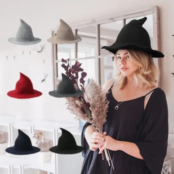 Fashion Solid Hat Men's and Women's Wool Knit Hats Diversified Along the caps Girlfriend Gifts Halloween Witch Hats