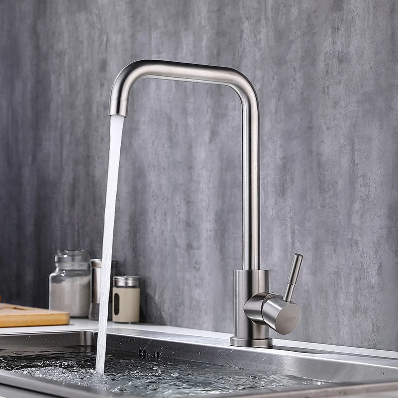 Project Good Selling Brushed Kitchen Taps with Single Lever Stainless Steel Cold Hot Water Kitchen Mixer Tap Faucets