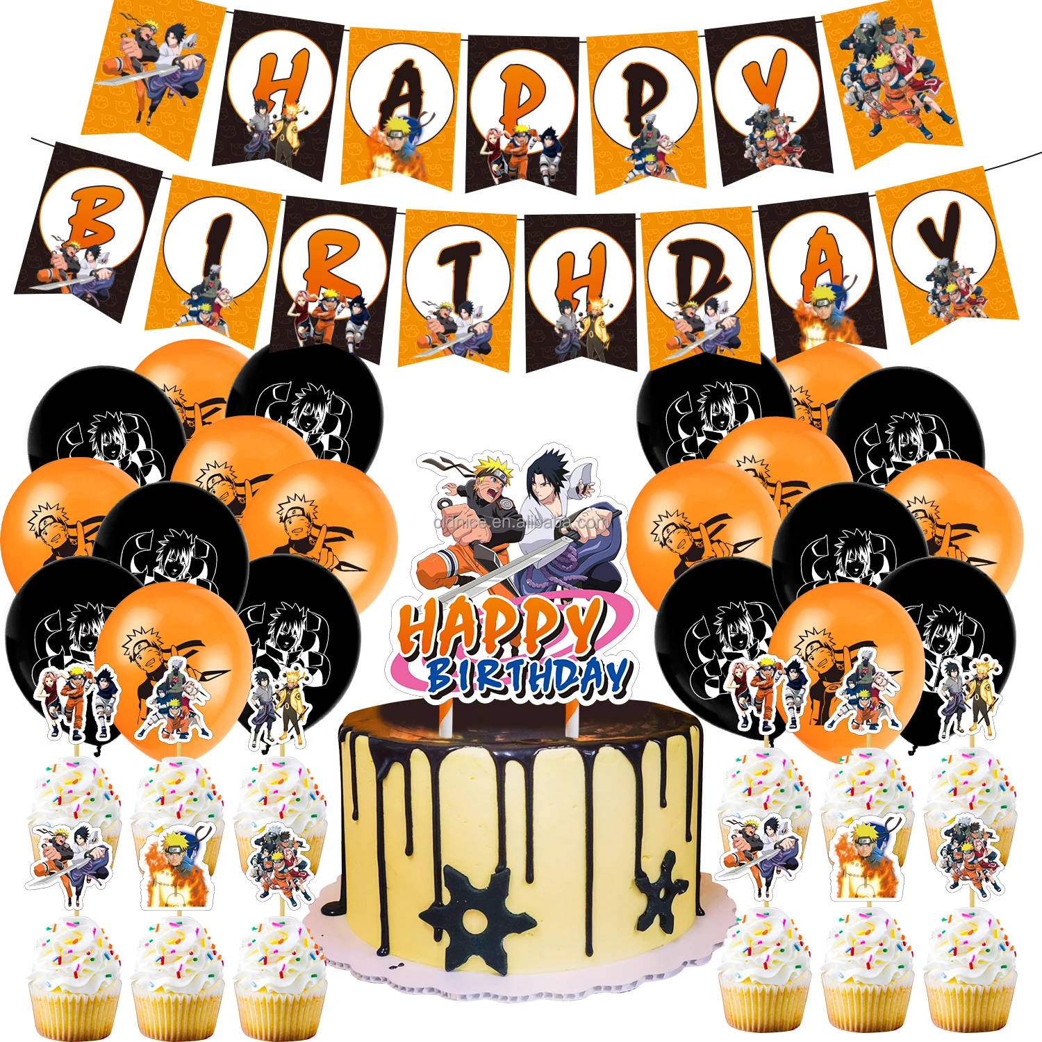Décorations de fête d'anniversaire Naruto, faveurs et fournitures