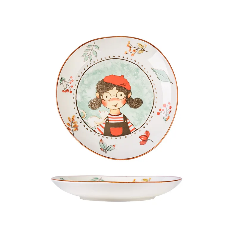 porcelain dinner set with a cute girl design in glaze decoration cute ceramic plate fairy ceramic bowl