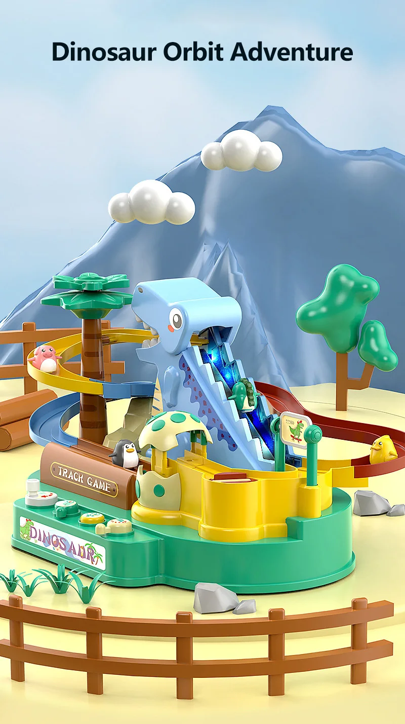 Dinosaur Racing Track Electric Musical Stair Climbing Toy Slot Slide