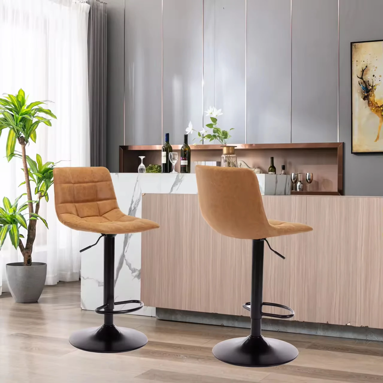 Italian Minimal Pu Leather Swivel Kitchen Bar Stools Counter Height Bar Chair