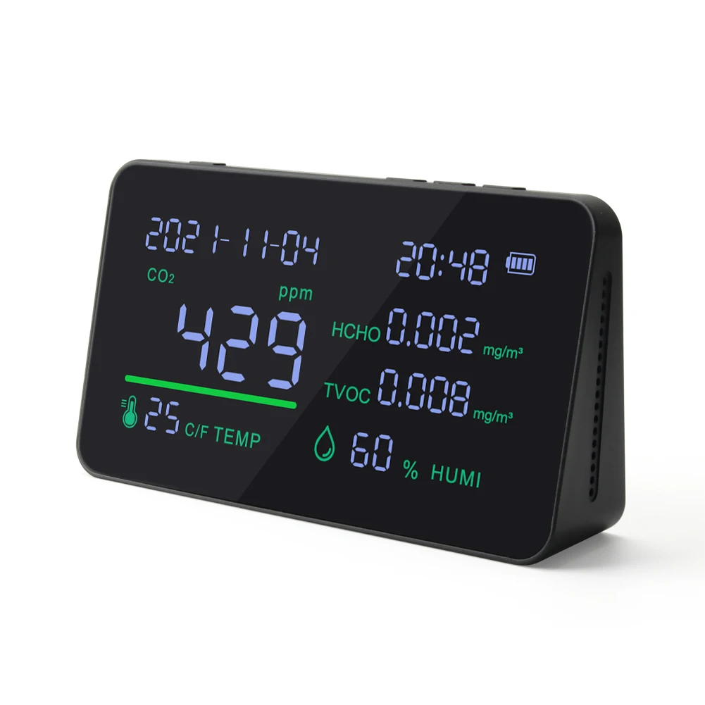 7-в-1 многофункциональный измеритель CO2 TVOC HCHO, тестер качества воздуха и газа, детектор температуры и влажности с ЖК-дисплеем, монитор загрязнения