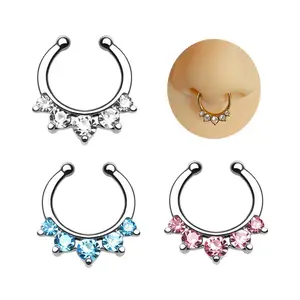 Fake Septum Piercing Crystal Clip on Septum Clicker Hoop Nose Ring Non Piercing Body Jewelry Wholesale