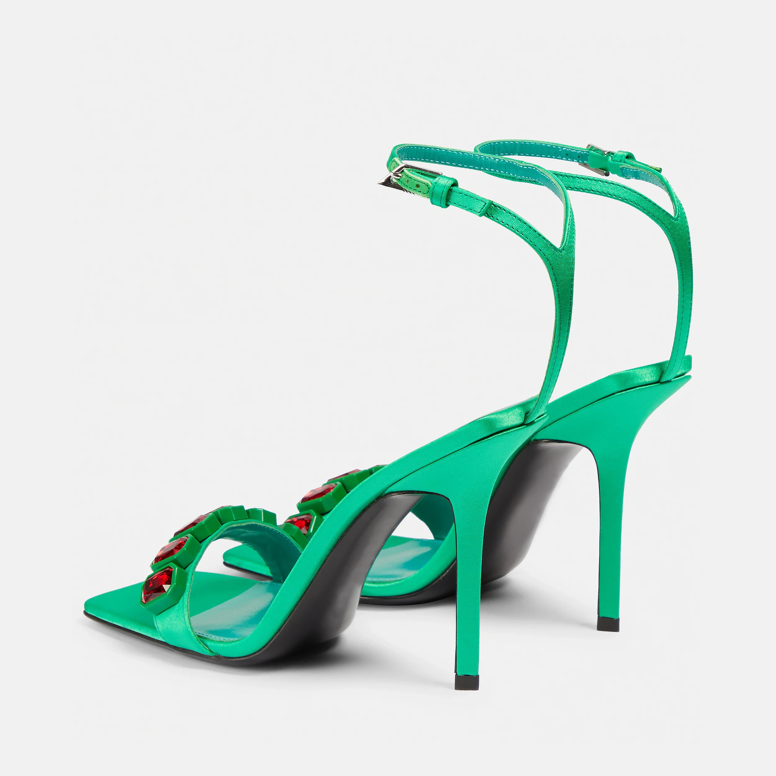 Custom Women Sandals Shoes Green Square Toe Stiletto Sandals Party
