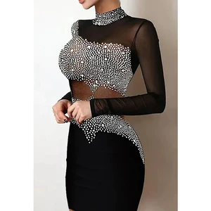 Women's Plus Size Black Knee-Length Spaghetti Strap Backless Ball Gown Evening Party Crystal Satin Prom Dress