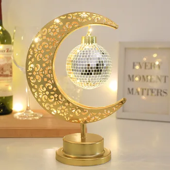 Elegant Golden Indoor Moon Star Table Night Lamp For Home Decoration Gift Party Holiday Wedding Christmas Ambient Light